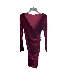 Guberry wine color wrap style ruched velvet dress Sz M
